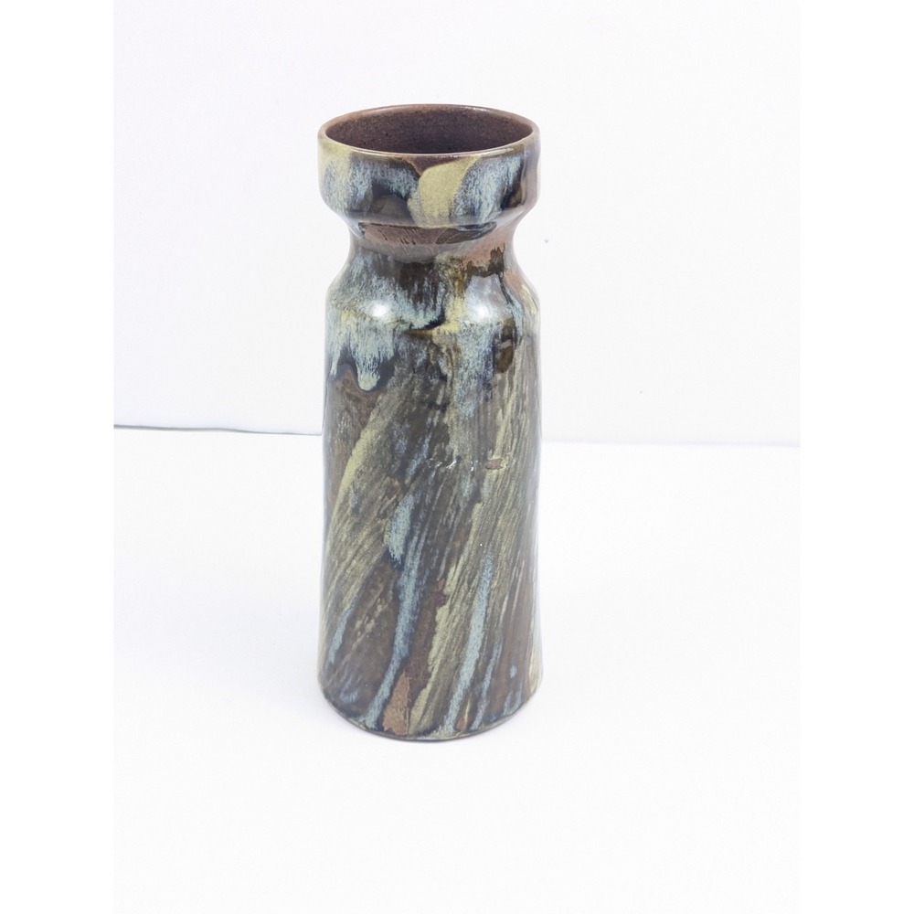 Vintage Studio Art Pottery Vase‎ Drip Glaze Teal Blue Brown 8"